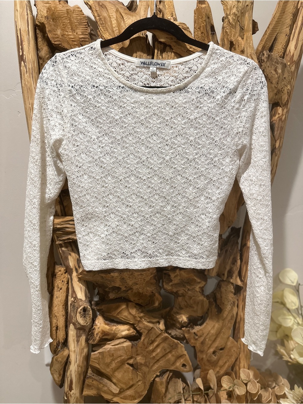 Wallflower White Lace Long Sleeve Cropped Tee